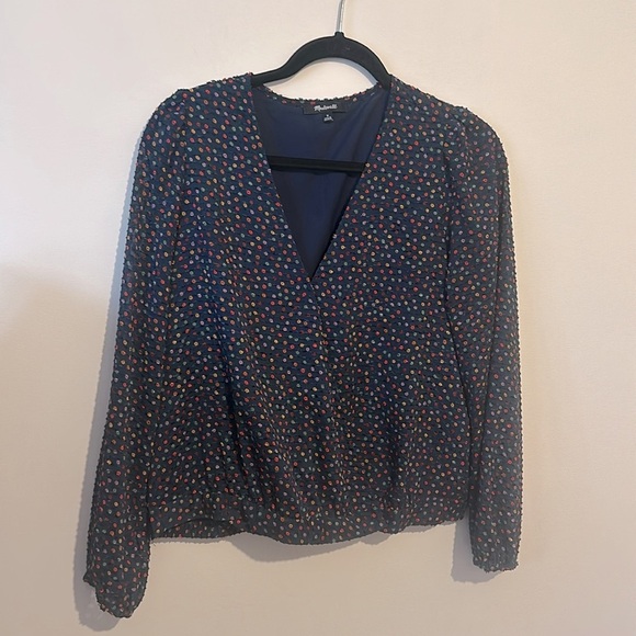 Madewell Blue Long Sleeve Wrap Blouse - Picture 3 of 6